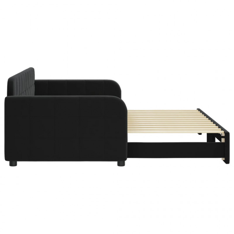 Sofa rozsuwana, czarna, 90x200 cm, aksamit