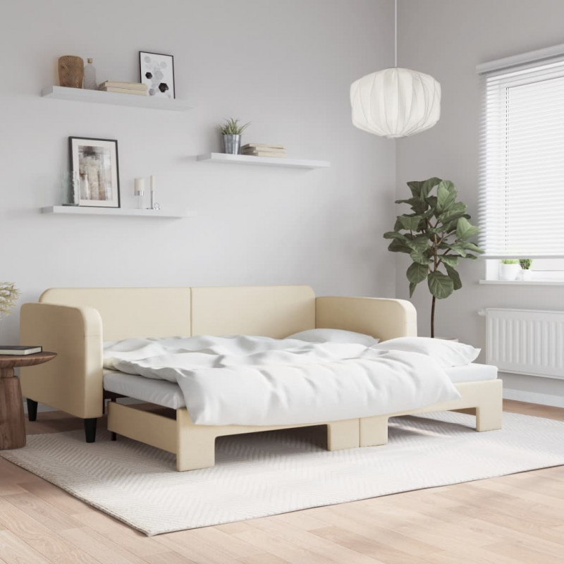 Sofa rozsuwana, kremowa, 90x200 cm, tkanina