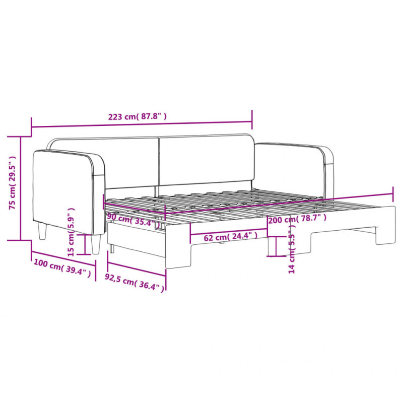Sofa rozsuwana, ciemnoszara, 90x200 cm, tkanina