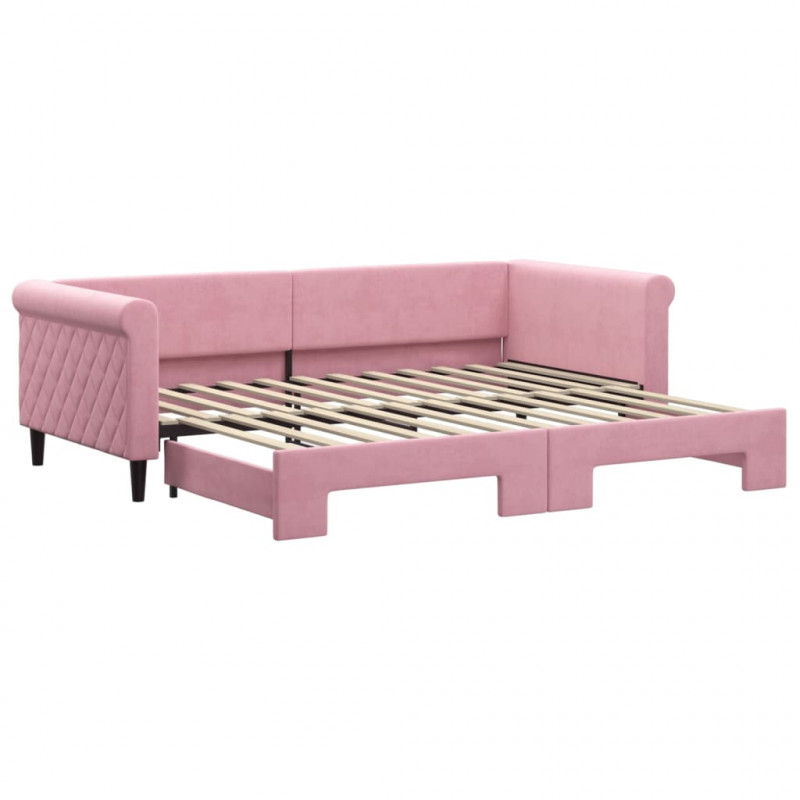 Sofa rozsuwana, różowa, 90x200 cm, aksamit