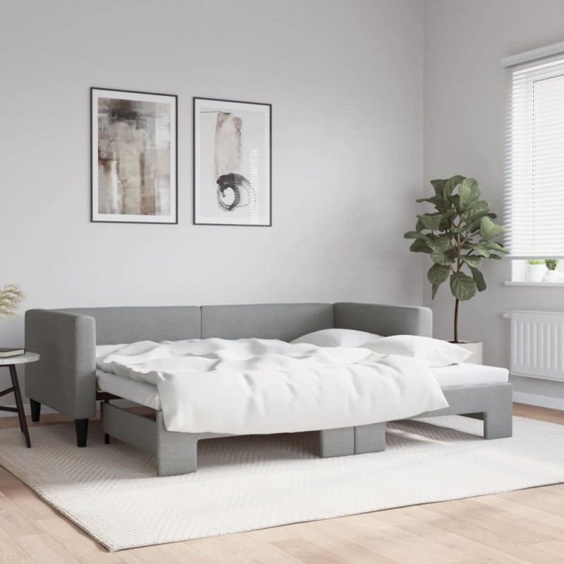 Sofa rozsuwana, jasnoszara, 90x200 cm, tkanina