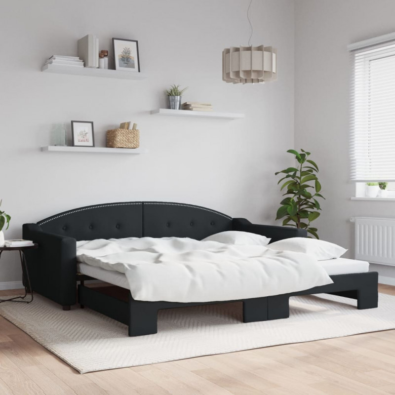 Sofa rozsuwana, czarna, 100x200 cm, tkanina