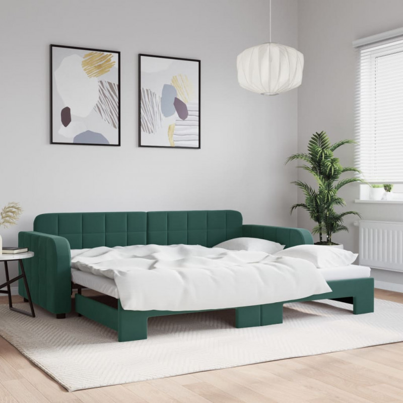 Sofa rozsuwana, ciemnozielona, 90x200 cm, aksamit