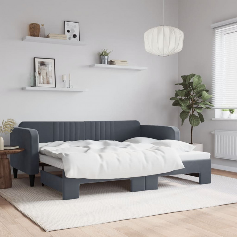 Sofa rozsuwana, ciemnoszara, 90x200 cm, aksamit