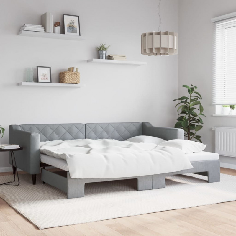 Sofa rozsuwana, jasnoszara, 90x200 cm, tkanina
