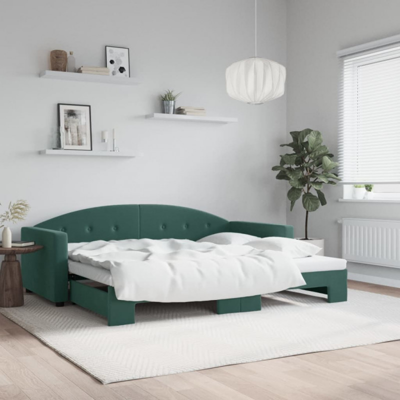 Sofa rozsuwana, ciemnozielona, 90x200 cm, aksamit