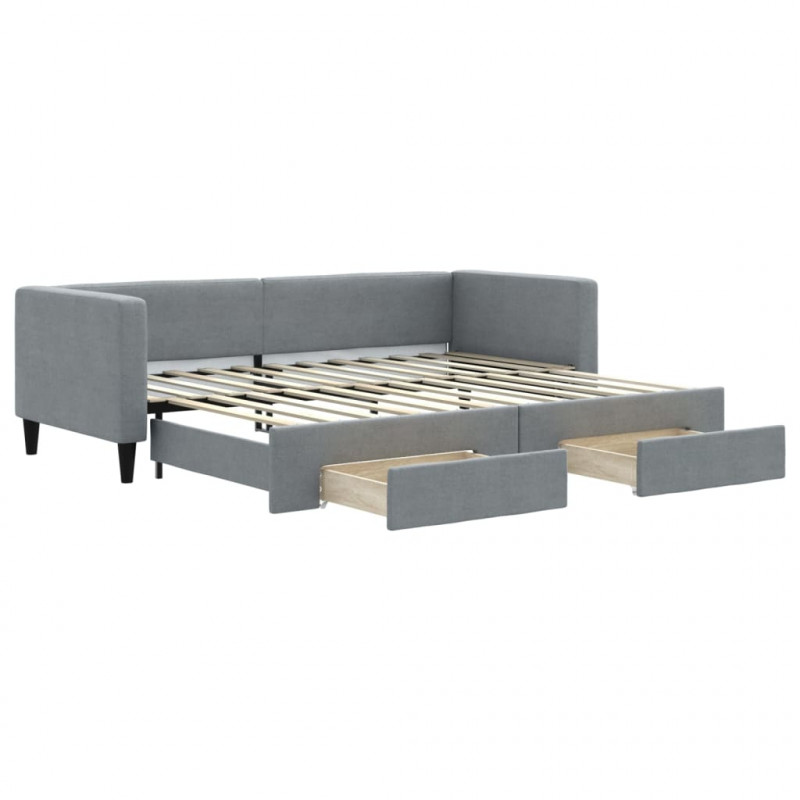 Sofa rozsuwana z szufladami, jasnoszara, 80x200 cm, tkanina