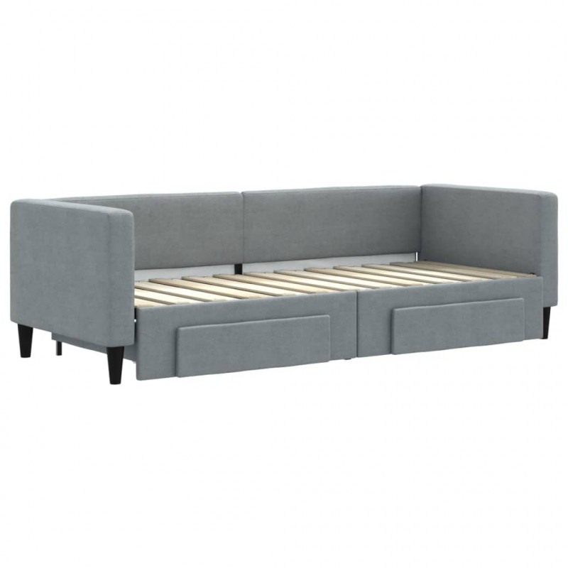 Sofa rozsuwana z szufladami, jasnoszara, 80x200 cm, tkanina