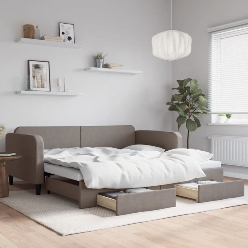 Sofa rozsuwana z szufladami, taupe, 100x200 cm, tkanina