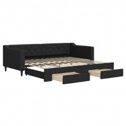 Sofa rozsuwana z szufladami, czarna, 90x200 cm, tkanina