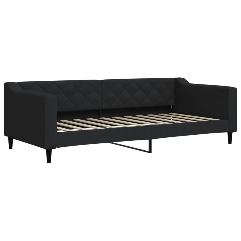Sofa rozsuwana z szufladami, czarna, 90x200 cm, tkanina