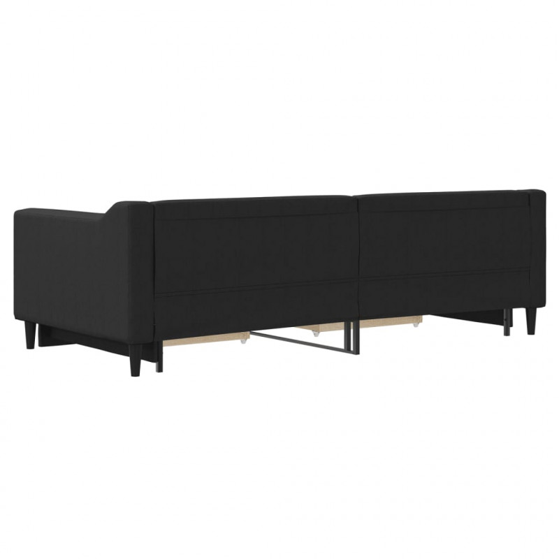 Sofa rozsuwana z szufladami, czarna, 90x200 cm, tkanina
