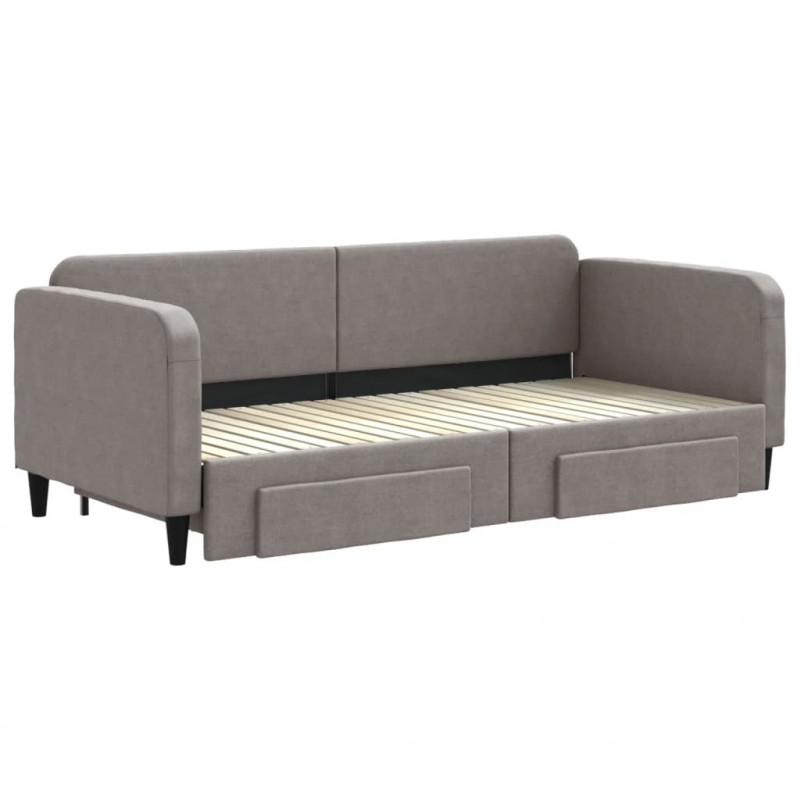 Sofa rozsuwana z szufladami, taupe, 90x200 cm, tkanina
