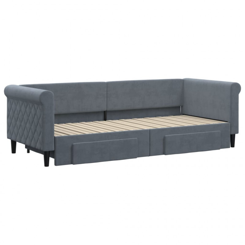 Sofa rozsuwana z szufladami, ciemnoszara, 80x200 cm, aksamit