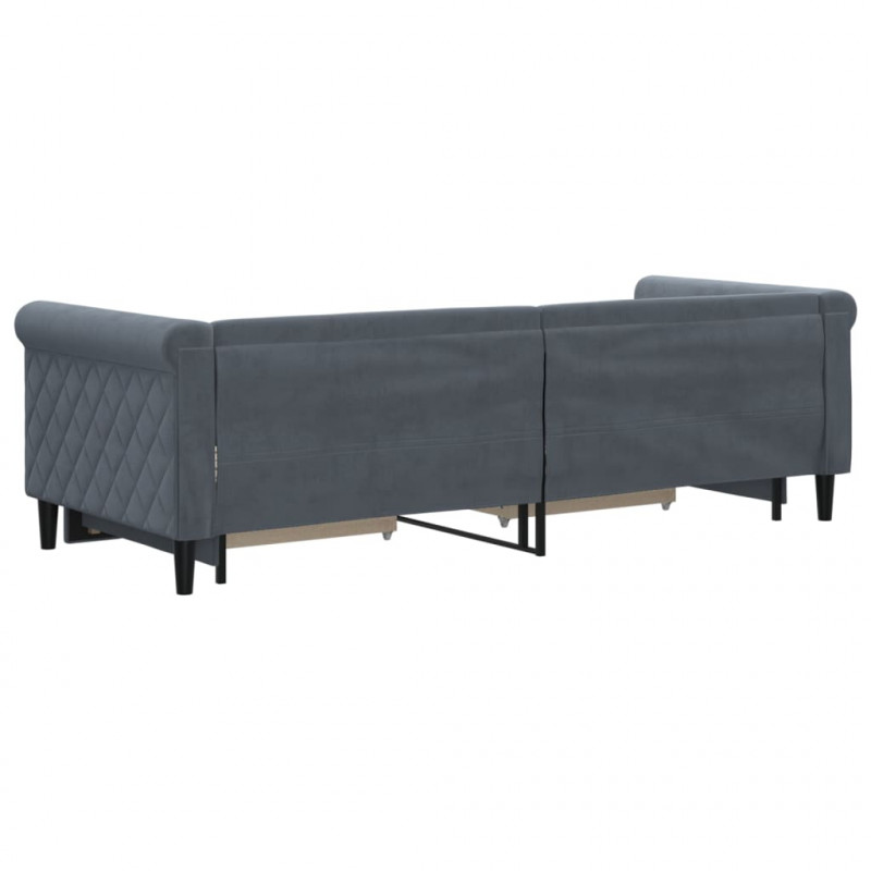 Sofa rozsuwana z szufladami, ciemnoszara, 80x200 cm, aksamit