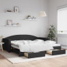 Sofa rozsuwana z szufladami, czarna, 100x200 cm, tkanina