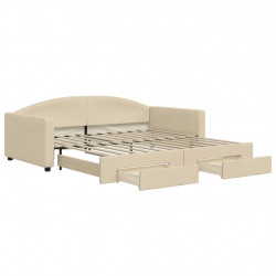 Sofa rozsuwana z szufladami, kremowa, 100x200 cm, tkanina