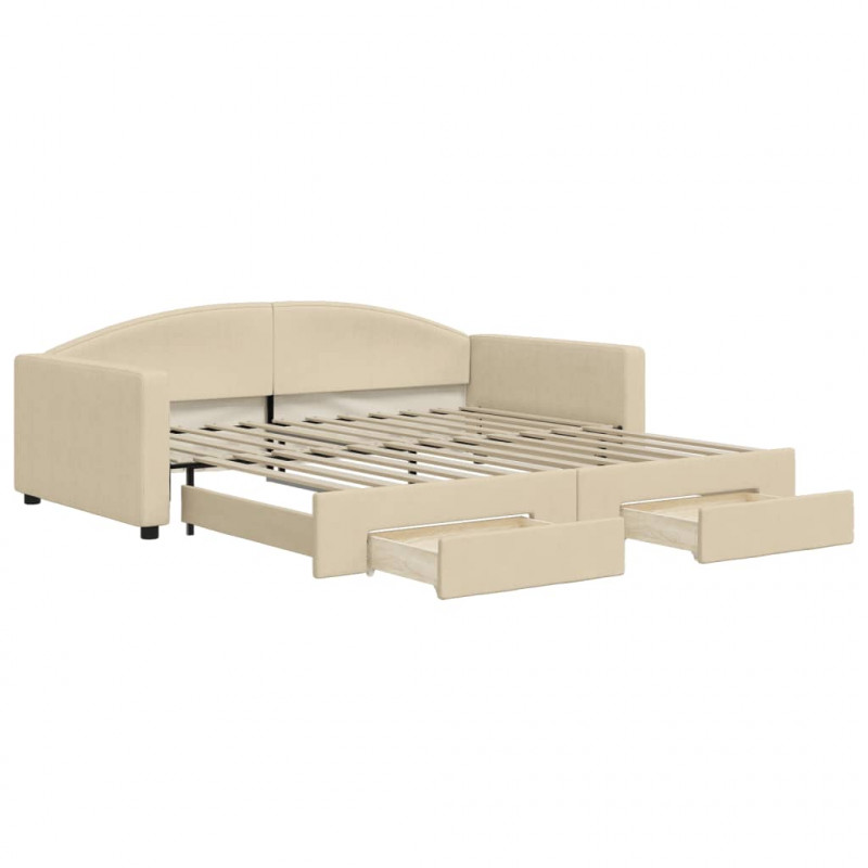 Sofa rozsuwana z szufladami, kremowa, 100x200 cm, tkanina