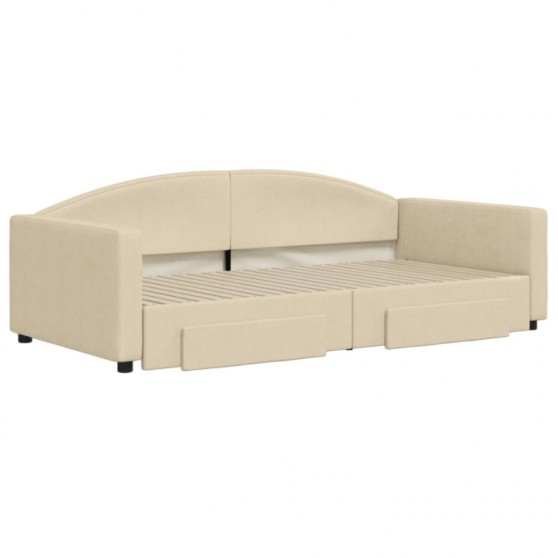 Sofa rozsuwana z szufladami, kremowa, 100x200 cm, tkanina