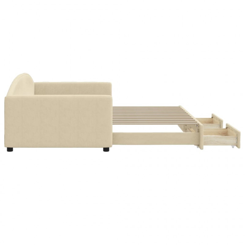 Sofa rozsuwana z szufladami, kremowa, 100x200 cm, tkanina