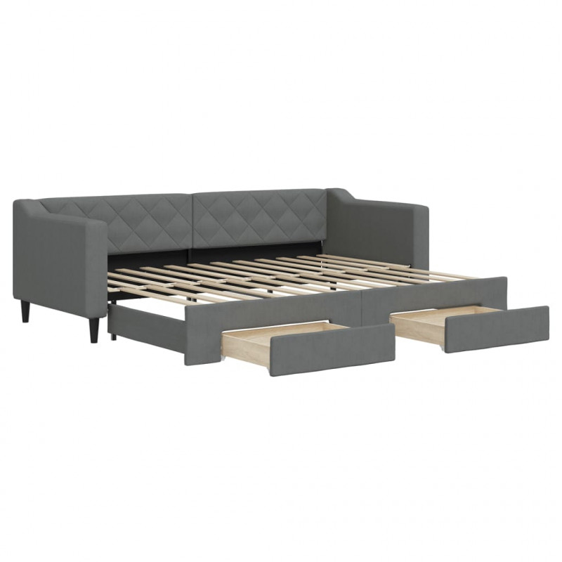 Sofa rozsuwana z szufladami, ciemnoszara, 80x200 cm, tkanina