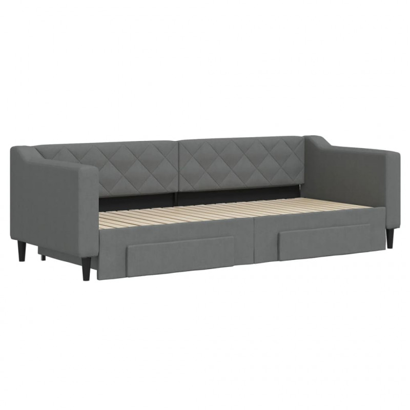Sofa rozsuwana z szufladami, ciemnoszara, 80x200 cm, tkanina