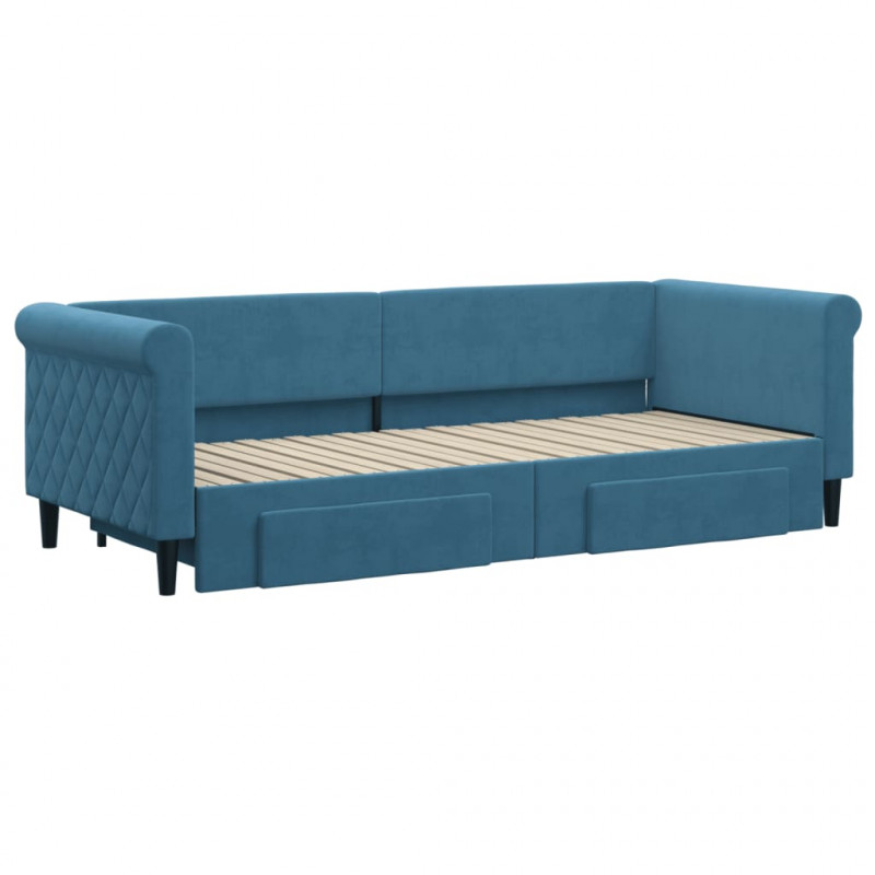 Sofa rozsuwana z szufladami, niebieska, 80x200 cm, aksamit