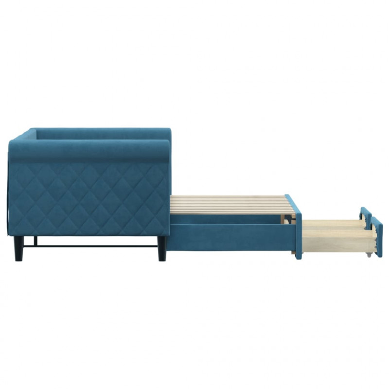 Sofa rozsuwana z szufladami, niebieska, 80x200 cm, aksamit