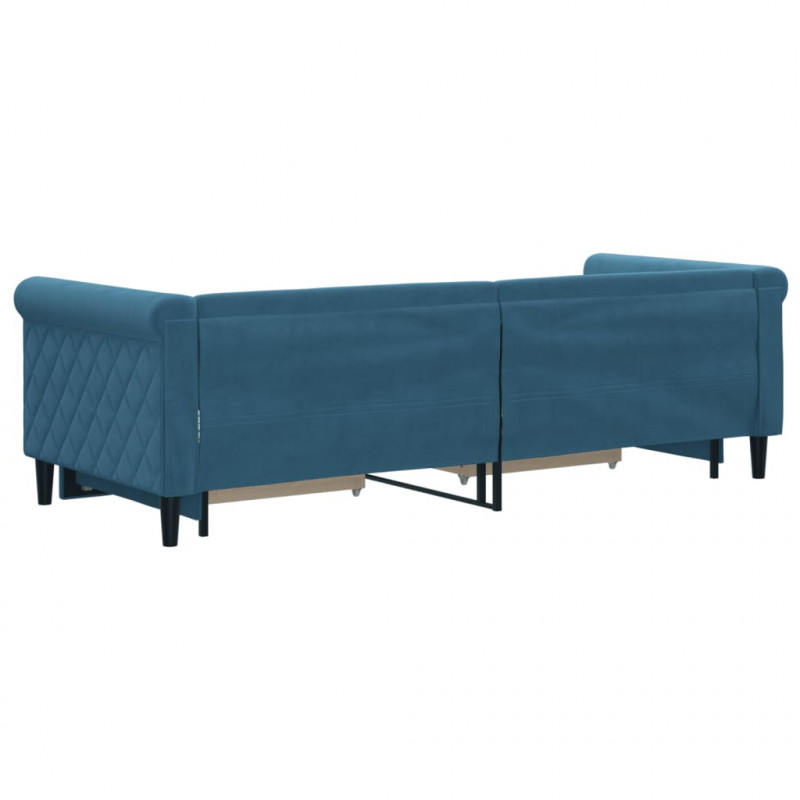 Sofa rozsuwana z szufladami, niebieska, 80x200 cm, aksamit