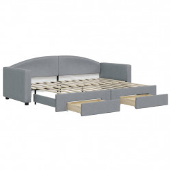 Sofa rozsuwana z szufladami, jasnoszara, 80x200 cm, tkanina