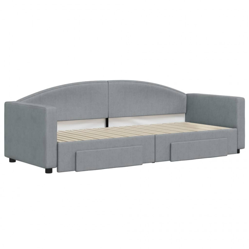 Sofa rozsuwana z szufladami, jasnoszara, 80x200 cm, tkanina