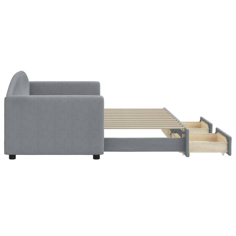 Sofa rozsuwana z szufladami, jasnoszara, 80x200 cm, tkanina