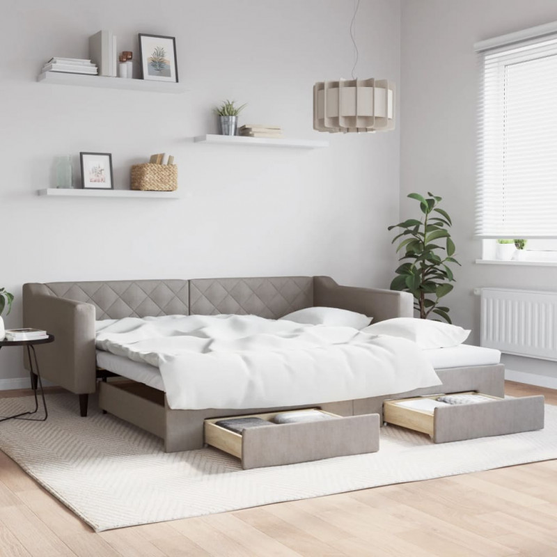 Sofa rozsuwana z szufladami, taupe, 100x200 cm, tkanina