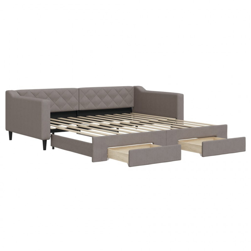 Sofa rozsuwana z szufladami, taupe, 100x200 cm, tkanina