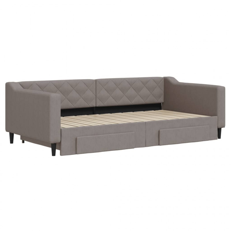 Sofa rozsuwana z szufladami, taupe, 100x200 cm, tkanina