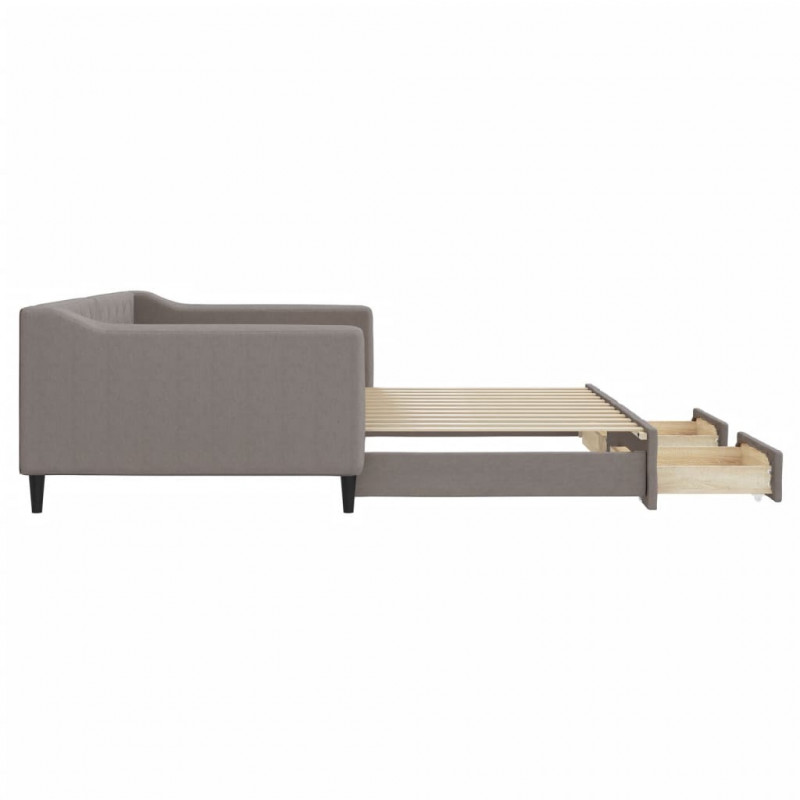 Sofa rozsuwana z szufladami, taupe, 100x200 cm, tkanina