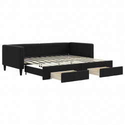 Sofa rozsuwana z szufladami, czarna, 90x200 cm, tkanina