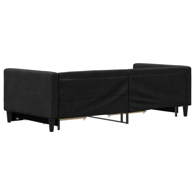 Sofa rozsuwana z szufladami, czarna, 90x200 cm, tkanina