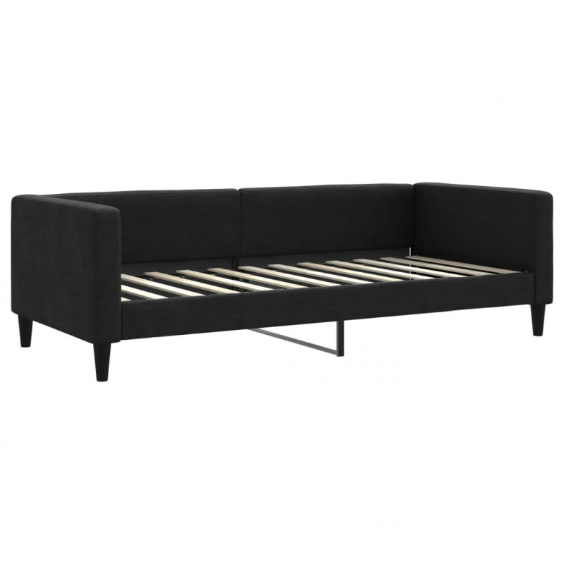 Sofa rozsuwana z szufladami, czarna, 90x200 cm, tkanina