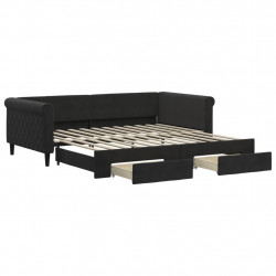 Sofa rozsuwana z szufladami, czarna, 100x200 cm, aksamit
