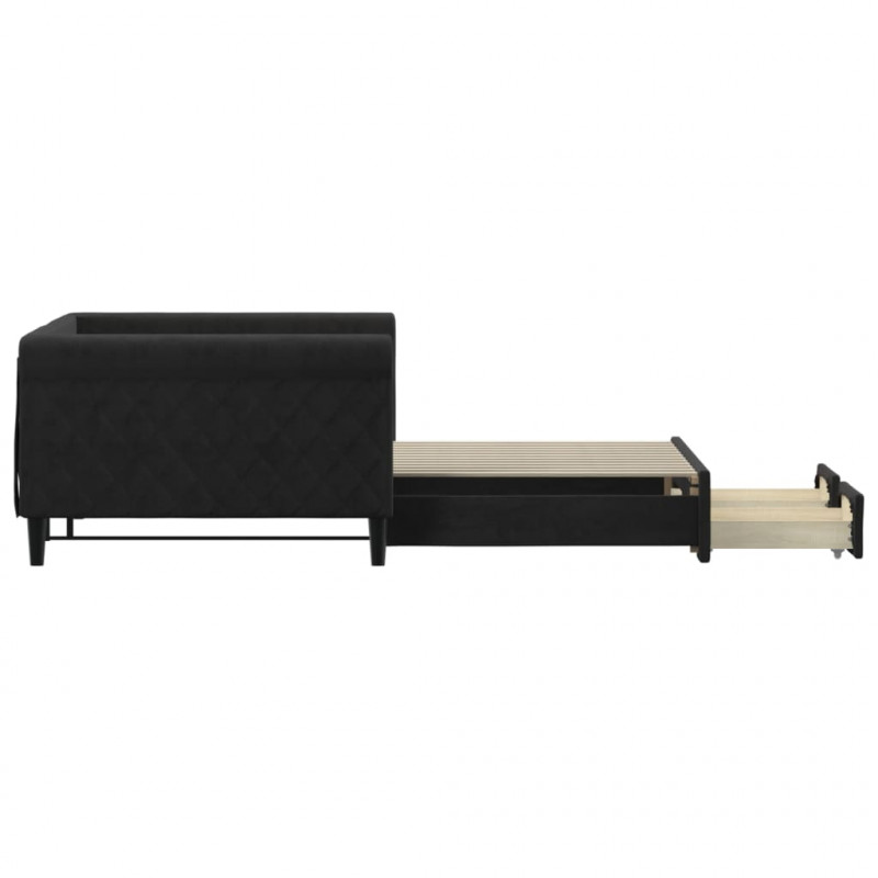 Sofa rozsuwana z szufladami, czarna, 100x200 cm, aksamit