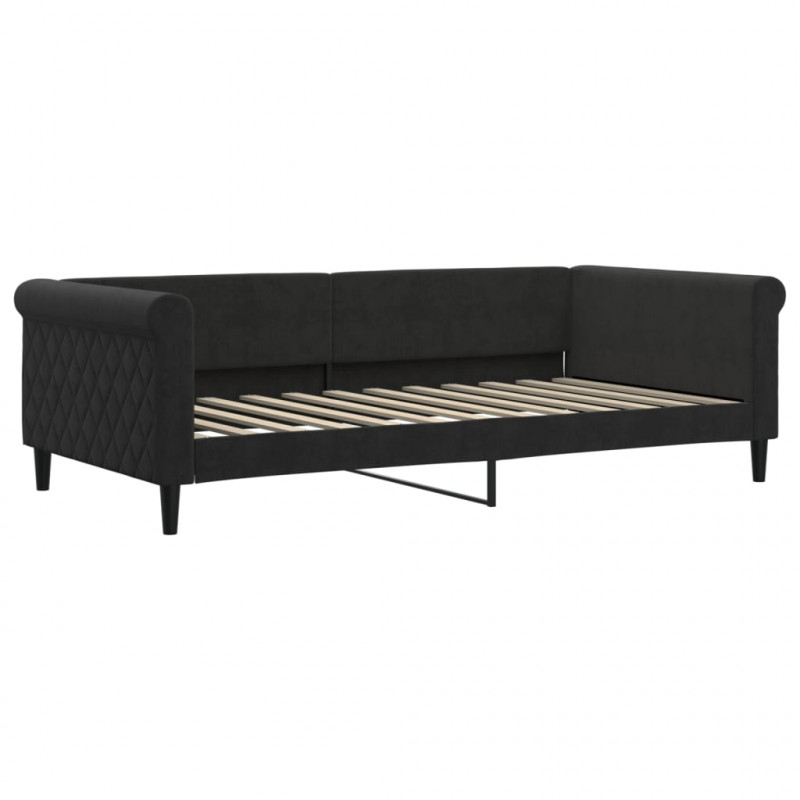 Sofa rozsuwana z szufladami, czarna, 100x200 cm, aksamit