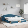 Sofa rozsuwana z szufladami, niebieska, 90x200 cm, aksamit