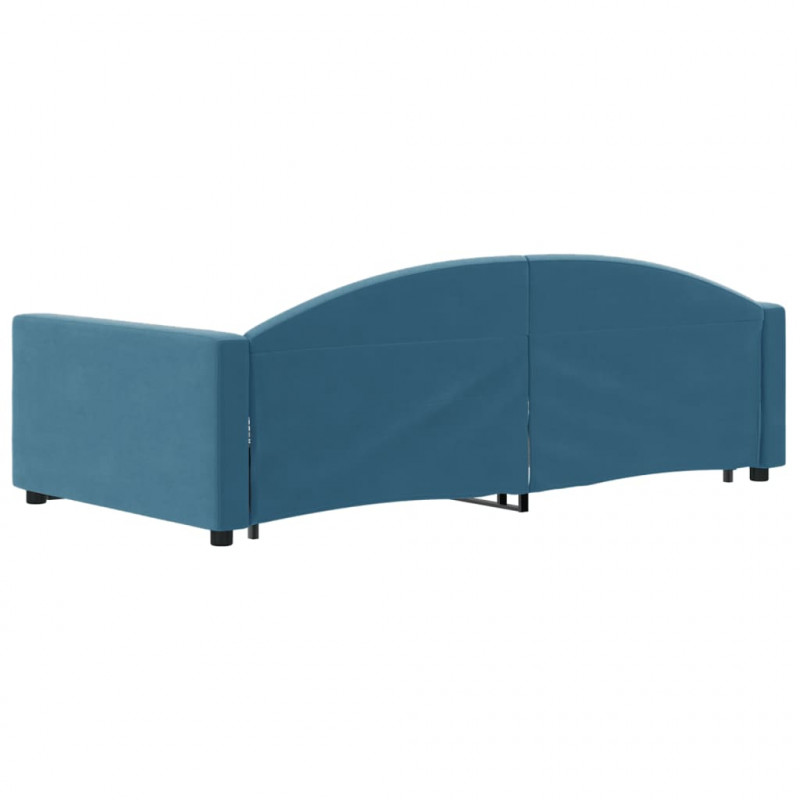 Sofa rozsuwana z szufladami, niebieska, 90x200 cm, aksamit