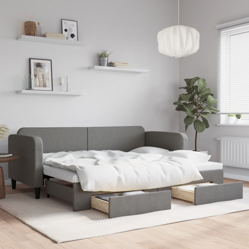 Sofa rozsuwana z szufladami, ciemnoszara, 80x200 cm, tkanina