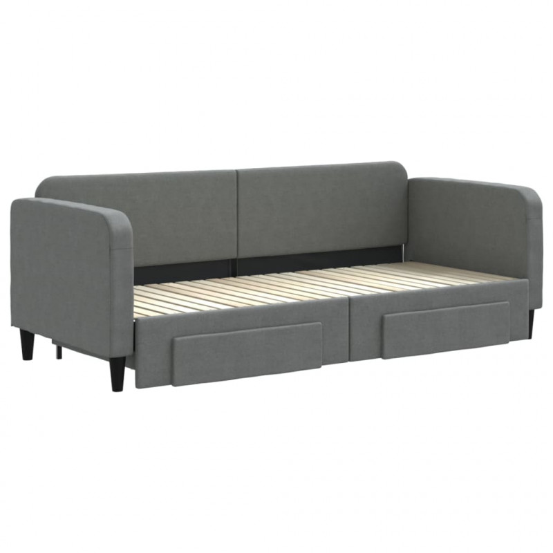 Sofa rozsuwana z szufladami, ciemnoszara, 80x200 cm, tkanina