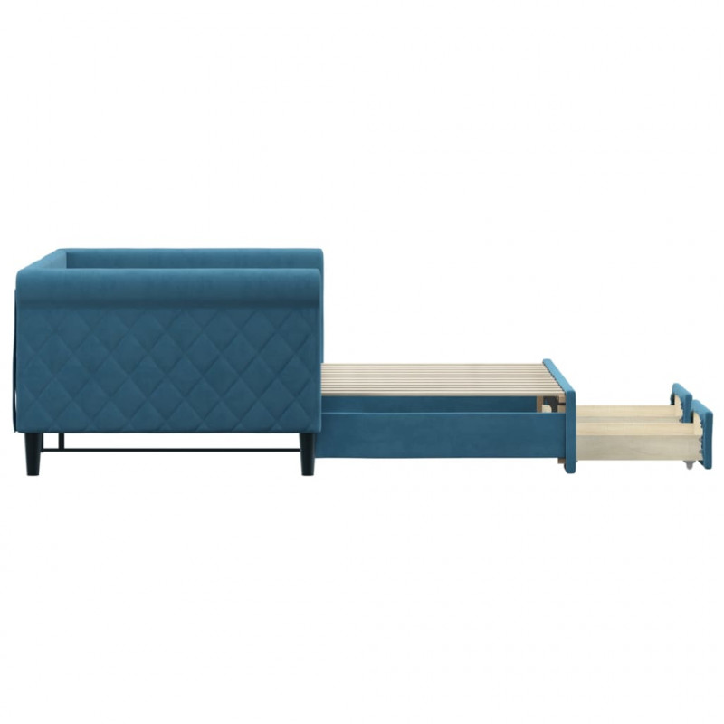 Sofa rozsuwana z szufladami, niebieska, 90x200 cm, aksamit