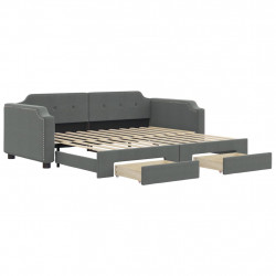Sofa rozsuwana z szufladami, ciemnoszara, 90x200 cm, tkanina