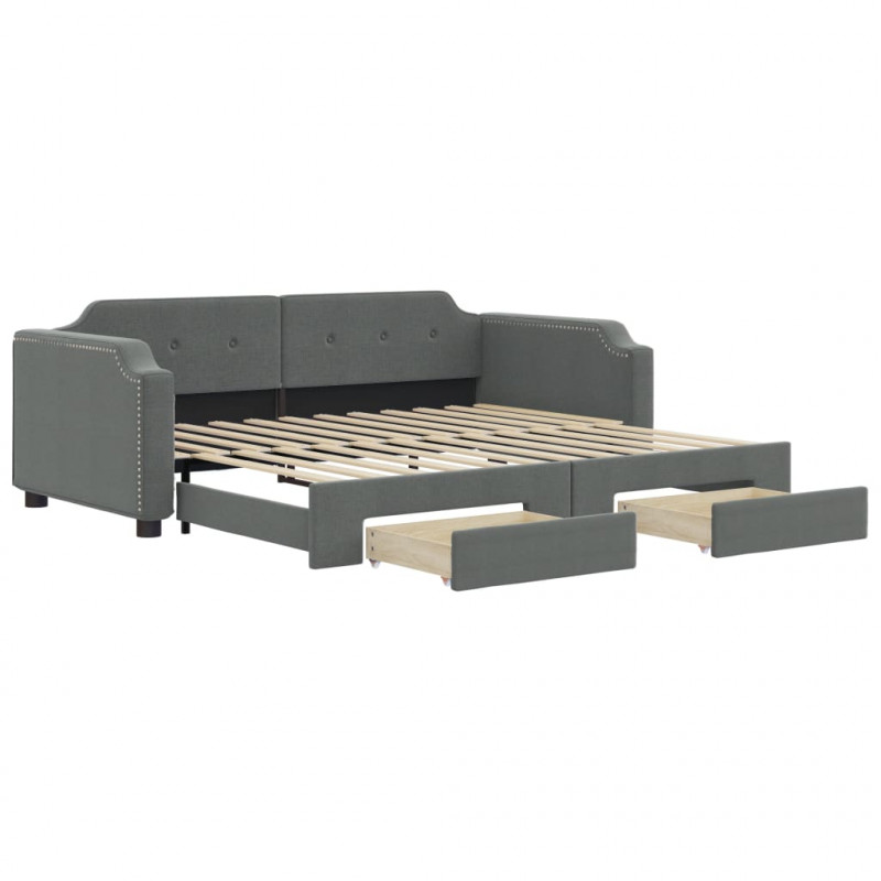 Sofa rozsuwana z szufladami, ciemnoszara, 90x200 cm, tkanina