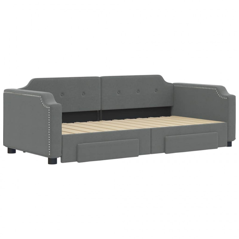 Sofa rozsuwana z szufladami, ciemnoszara, 90x200 cm, tkanina